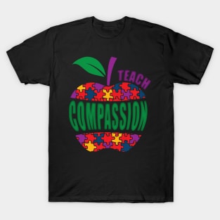 Autism Awareness Teach Compassion - Teacher Apple Puzzle Gift T-Shirt